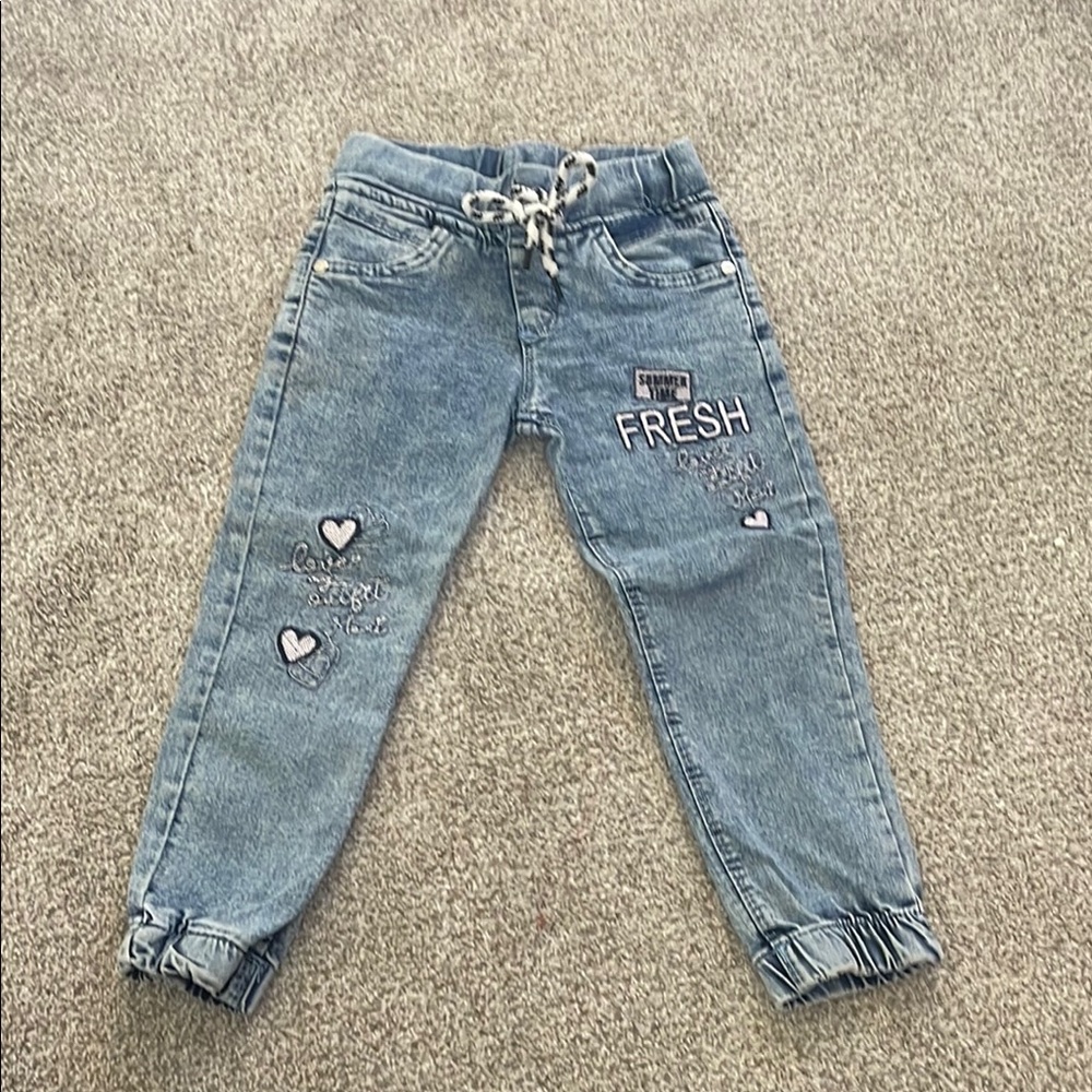 Fresh Blue Relaxed Fit Jeans with Heart Accents